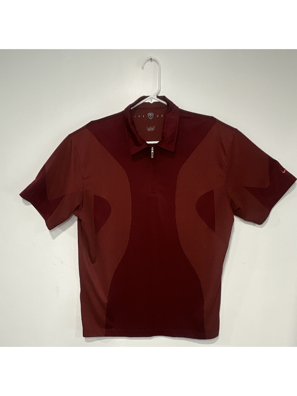 Nike Golf FIT DRY Men’s Polo Shirt L Red Short Sleeve 1/4 Zip Logo